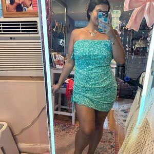 No Boundaries Strapless Dress in Green Floral